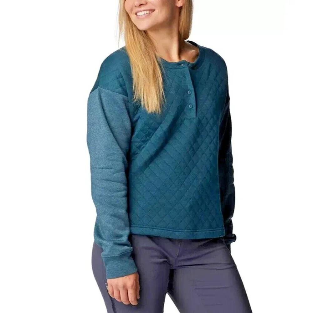 Columbia Women's Hart Mountain Quilted Crewneck  Sweater Top Night Wave Green S